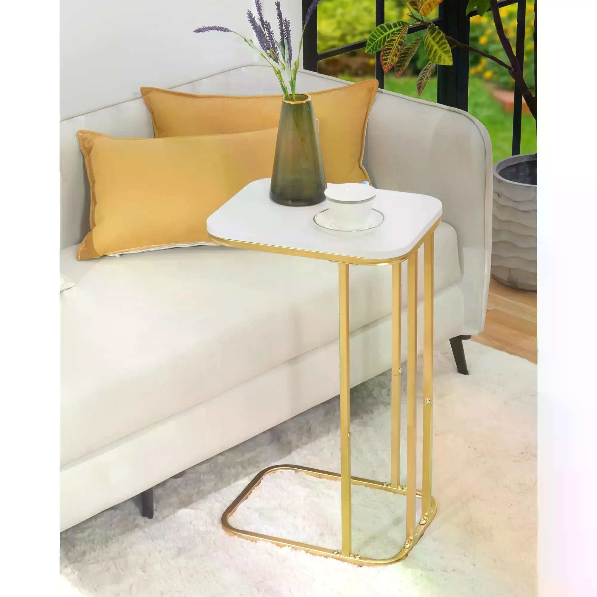 White 26.6" C-Shaped End Table & TV Tray.Portable Metal Frame Side Table for Couch, Bed, Living Room & Bedroom. - view 4