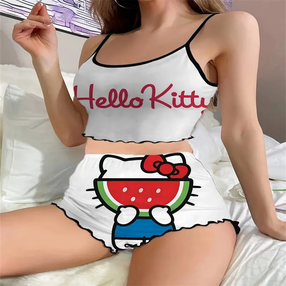 Summer Comfortable Sleepwear for Women Sexy Luxury Female Suspender Pajama Hello Kitty Pattern Women's Sleevesless Nightwear