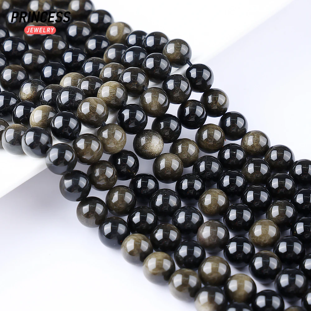 A+++ Natural Golden Obsidian 4 6 8 10 12mm Loose Gemstone Beads for Jewelry Making Bracelet Necklace Wholesale DIY Accessories