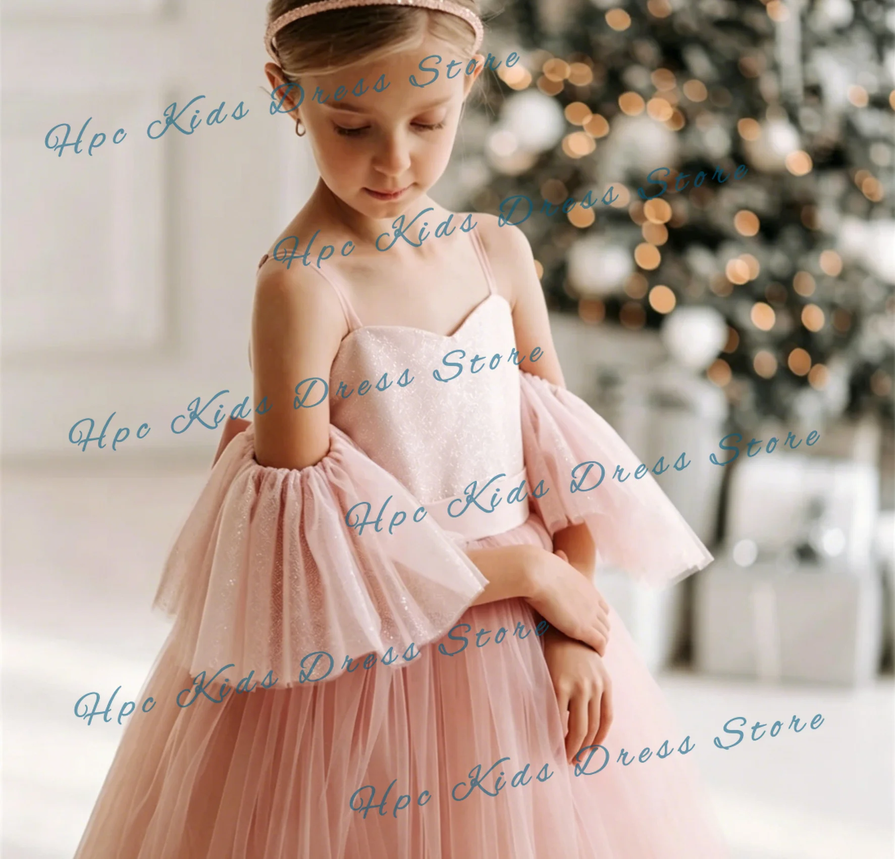Princess Pink Flower Girl Dresses for  Tulle Puffy Sweetheart Kids Birthday Wedding Gowns First Communion Gowns Customized