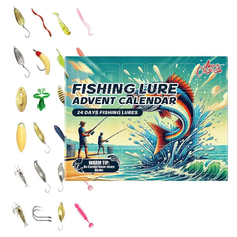 2025 Christmas Fishing Advent Calendar Bright Color Countdown Calendar Fishing Accessories Lures Set for Adult Men Teen Boys