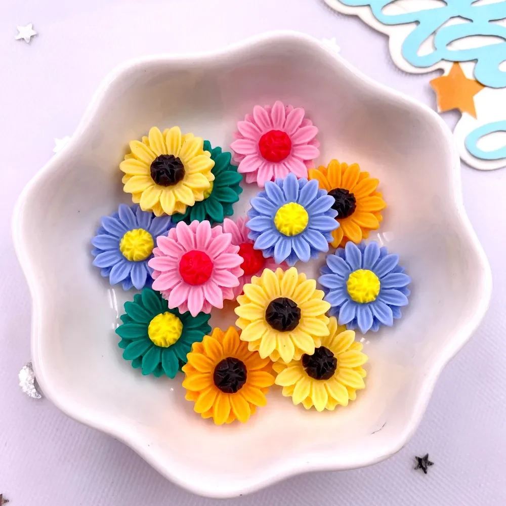 30Pcs Resin Colorful 15mm Sunflower Flatback Flower Stone Gem Scrapbook DIY Wedding Jewelry Ornament Applique Crafts L811 R