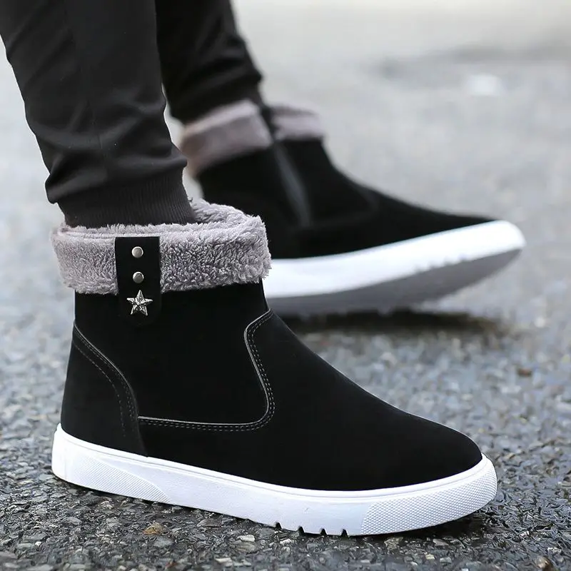 

Vintage Men's Winter Snow Boots Warm Waterproof Anti Slip Thickened Fleece Lined Cotton Bread-Look Shoes Versatile Casual Wear