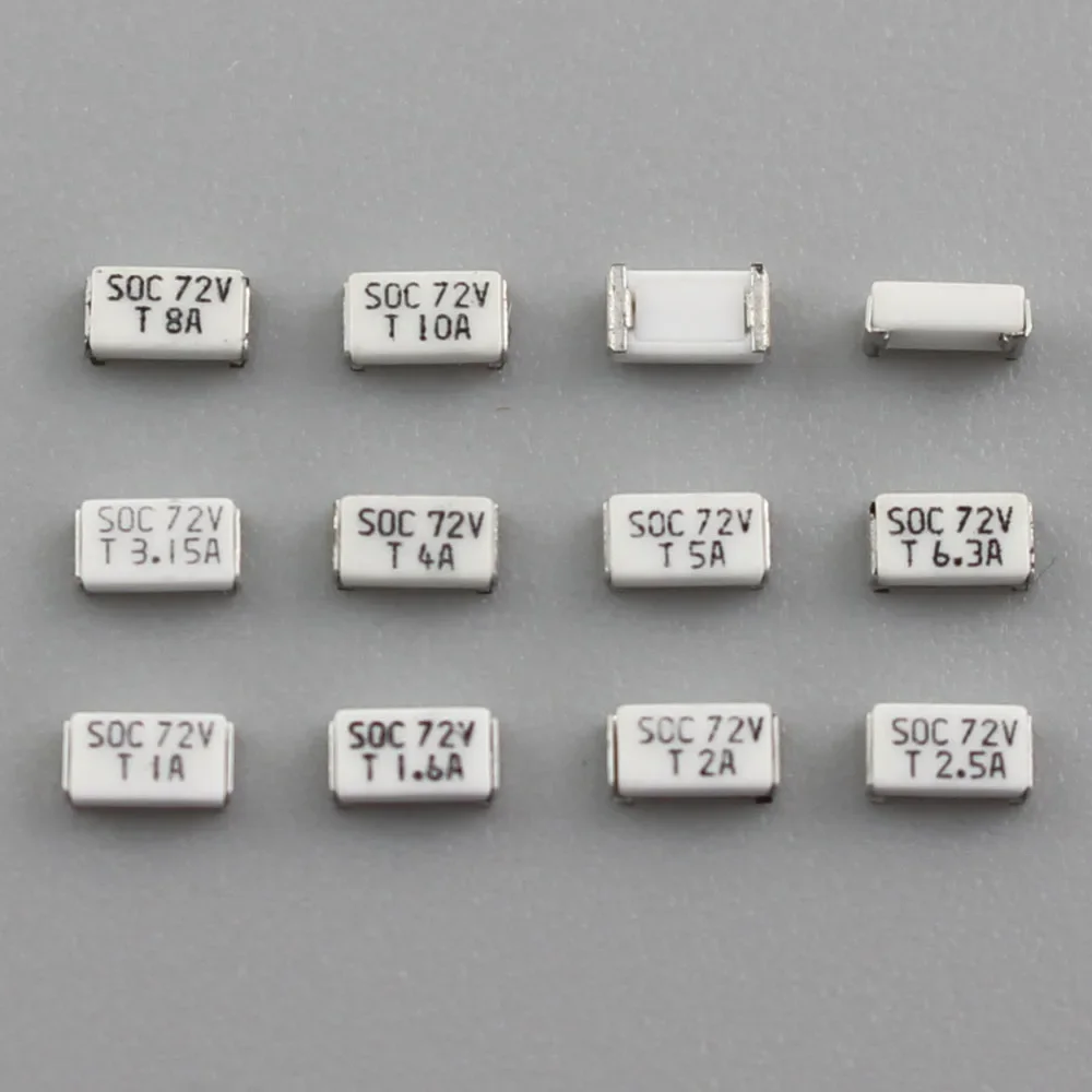 50pcs Micro Fuse SOC SMD SMT 1206 72V 11CT T 1A 1.6A 2A 2.5A 3.15A 4A 5A 6.3A 8A 10A 72V DC Slow Blow 3216 Surface Mount