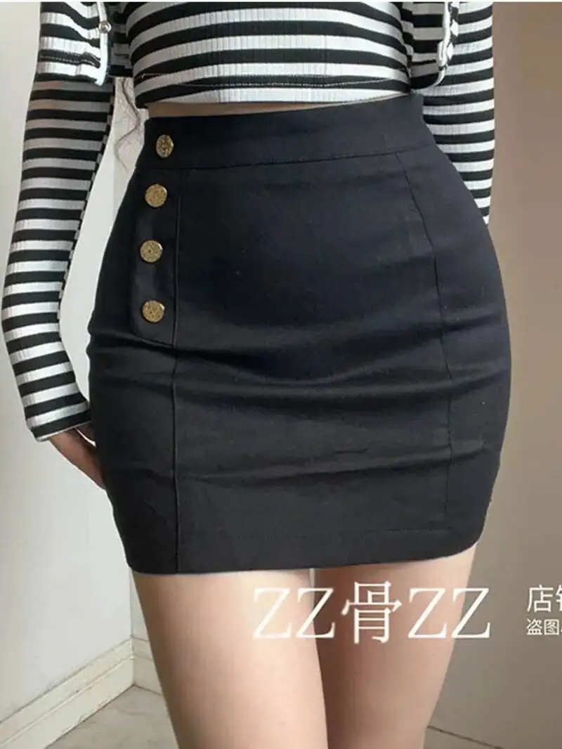 

Новая осенняя коллекция: Элегантная однобортная мини-юбка с завышенной талией, однотонная, черная, модная, женская, N5P