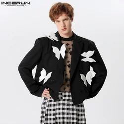 American Style Handsome Mens Sticker Flower Design Suit Coats Fashion Casual Cropped Long Sleeved Blazer S-5XL INCERUN Tops 2024