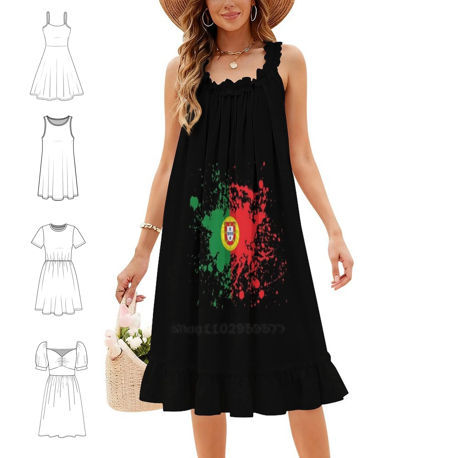 Portugal Souvenir Landmark Portugal Flag Travel Women's Elegant Party Dress A-Line Dress With Short/Long/Sleeveless Options