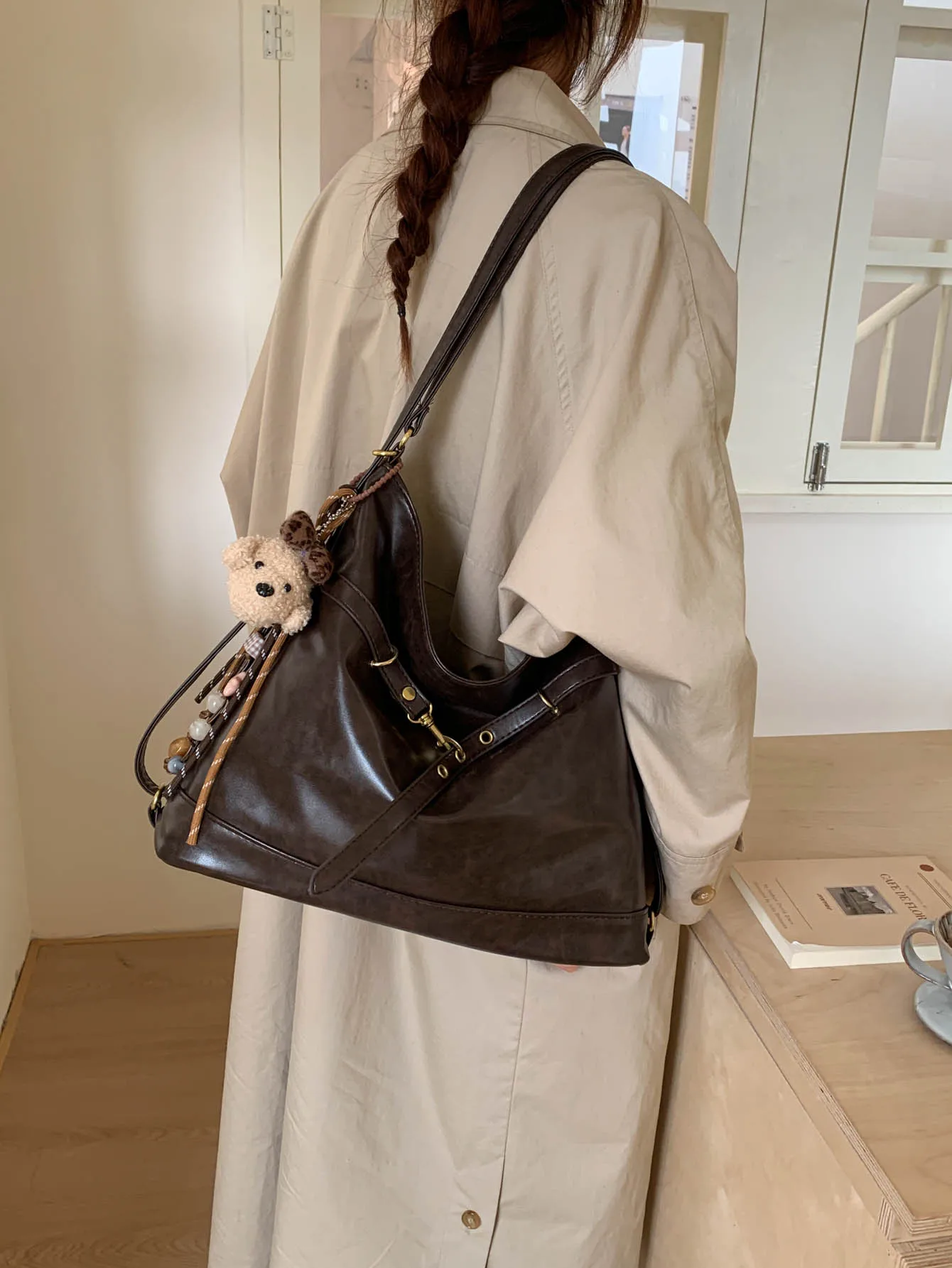 

Korean Retro Large Capaci Tote Bag Commute Daily Multi-Functional oulder Bag Adjustable Vintage Faion Handbag