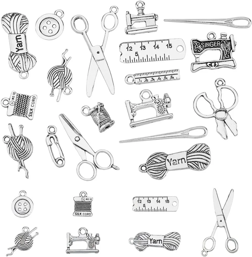 76pcs Sewing Tool Charm Alloy Sewing Charms Sewing Machine Charms Tibeten Anqique Silver Charms for Jewelry Bracelet making kit