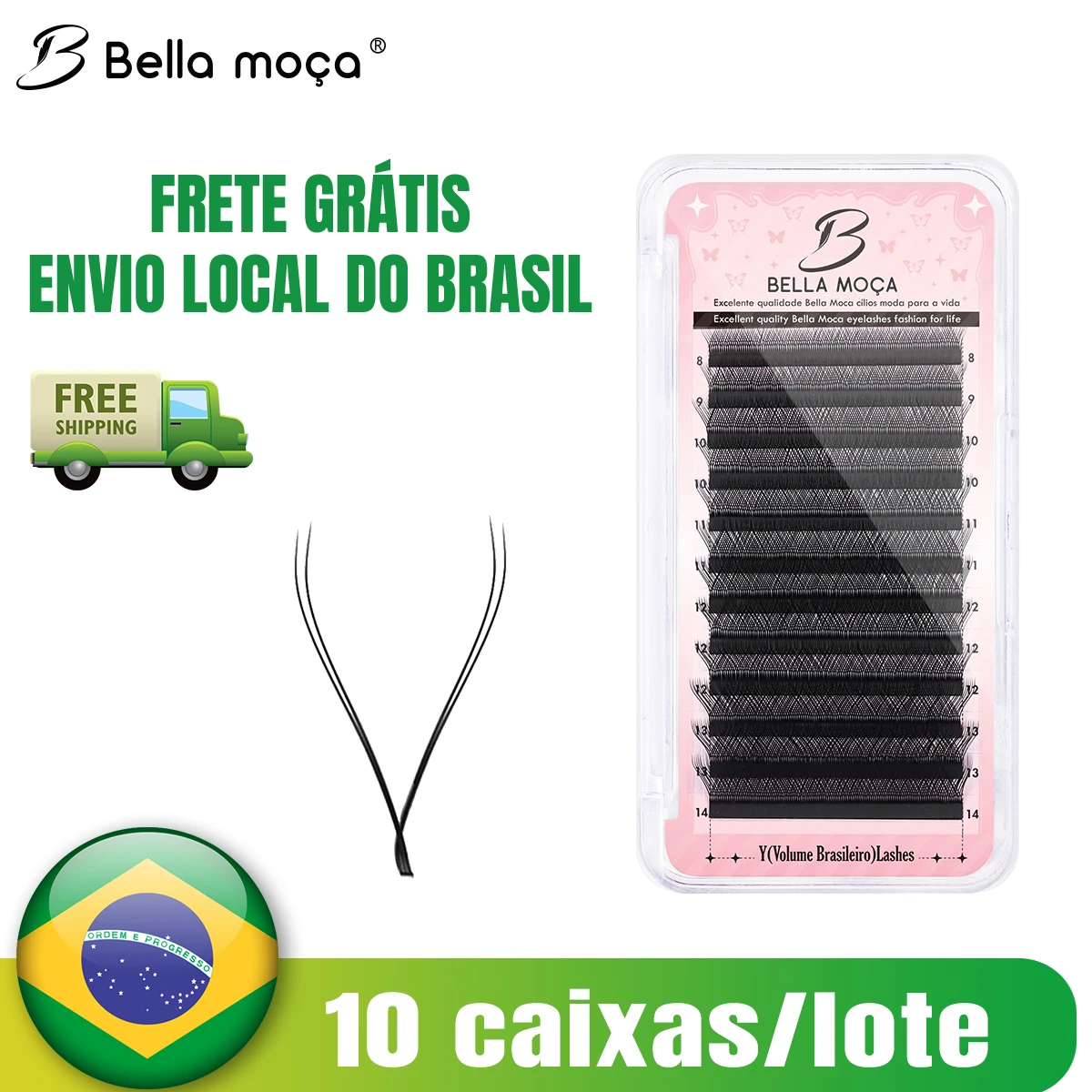 Bella Moça 10pcs/lote Cílios YY 0.07 D/M/L+ Extensão de Cílios Premium Macia Preta Envio do Brasil