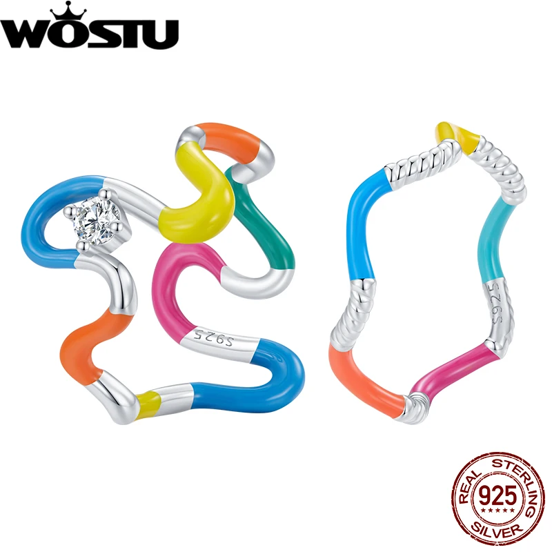 

WOSTU кольцо из стерлингового серебра 925 пробы с радугой, красочные волнистые ювелирные украшения, идеально подходит для вечеринок и подарков, идеальный женский аксессуар