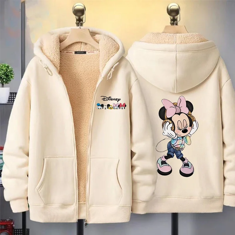 Mickey Mouse Women Zipper Hoodie Sweatshirt Girl Winter Keep Warm Jacket Womens Oversized Thick Streetwear Casual Hoody Coat Top