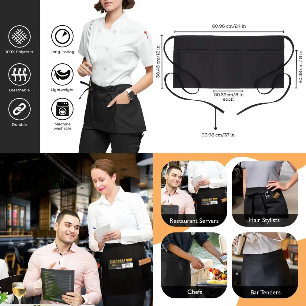 

Фартук на талии из полиэстера с 3 карманами, 24x12 дюймов для официанта