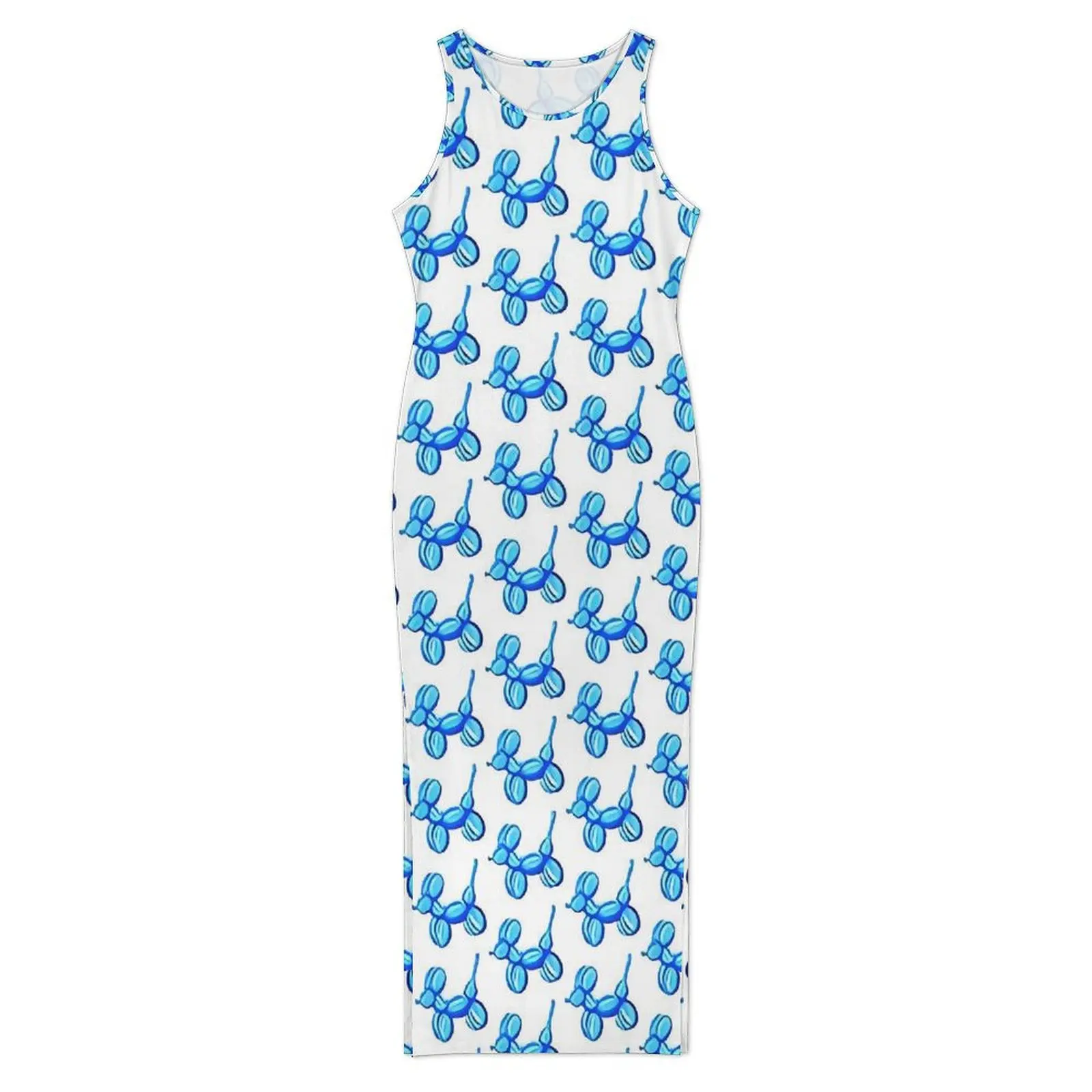 Ballon-Hunde-Kleid, ärmellos, Tierblau, Y2K, modische Maxikleider, niedliches, figurbetontes Kleid für Damen, grafisches Oversize-Kleid