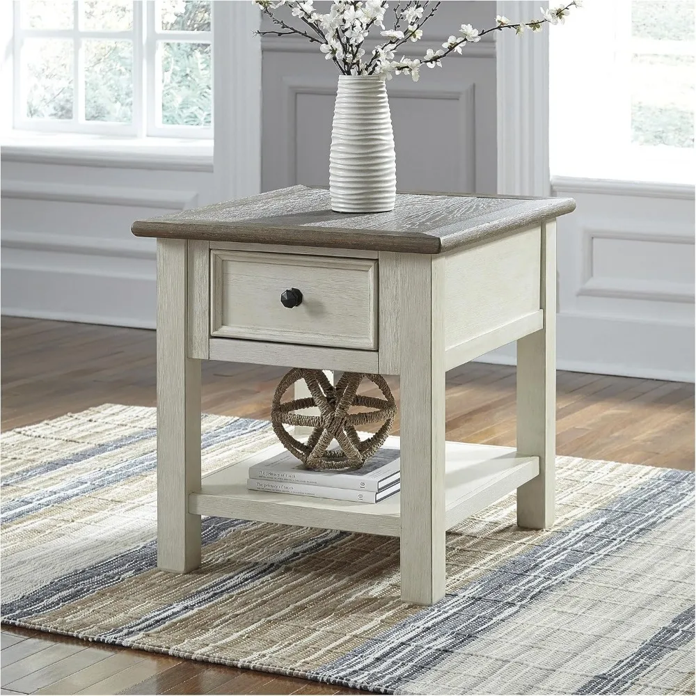 Rustic Two-Tone Square End Table in Vintage Cream Finish