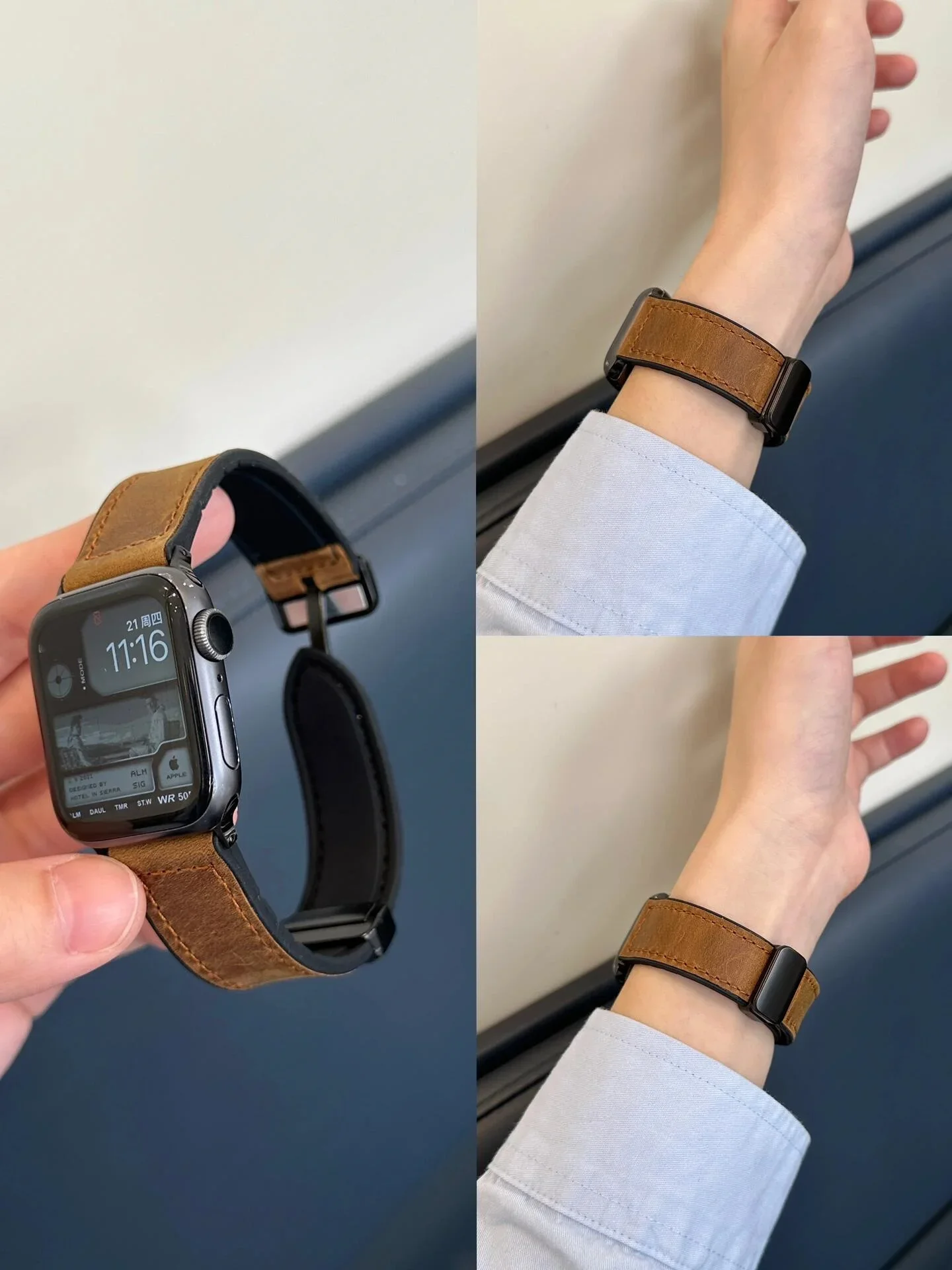 Superior Magnetic Leather loop For Apple Watch band women Series 10/9/8/7/6/5/4/3/2/1 38mm 40mm 41mm 42mm 44mm 45mm 46mm Strap