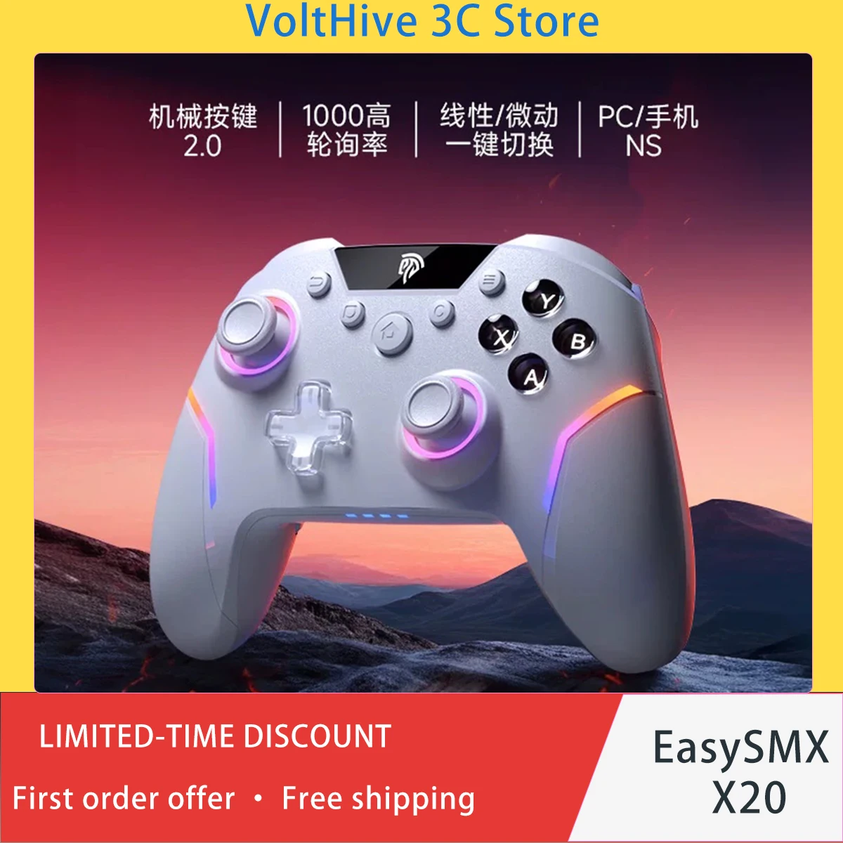 EasySMX X20 Multi‑Platform Wireless Game Controller 1000Hz Polling Hall Triggers RGB Backlit Gamepad for PC Switch Mobile Steam