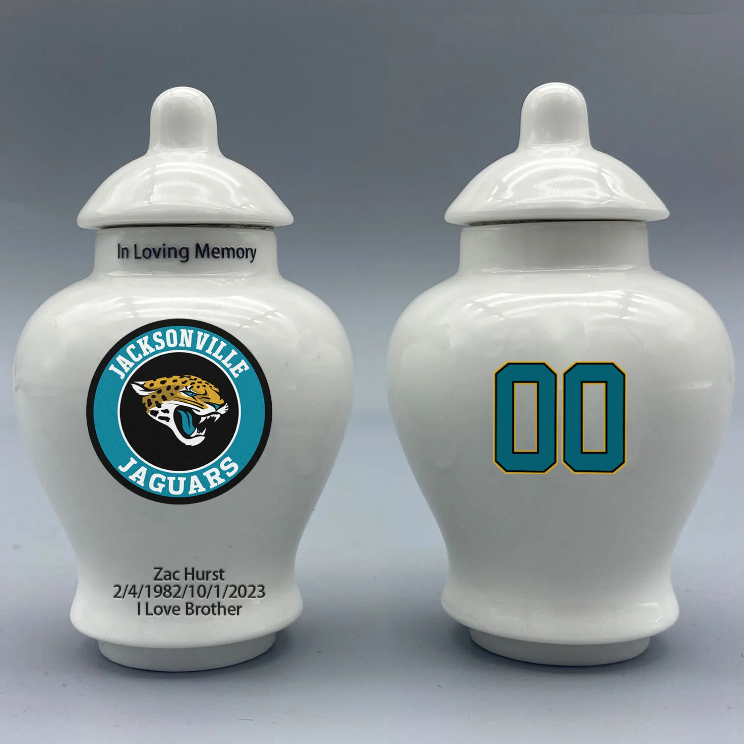 Mini Urn for Jacksonville Jaguars-themed Logo Urn.Please send me the customization information - name/date and number on the urn