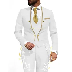 White Men Suits 3 Piece Jacket Pants Vest Male Clothing Tailcoat No Lapel Wedding Tuxedos Outfits Custom Made Clothing