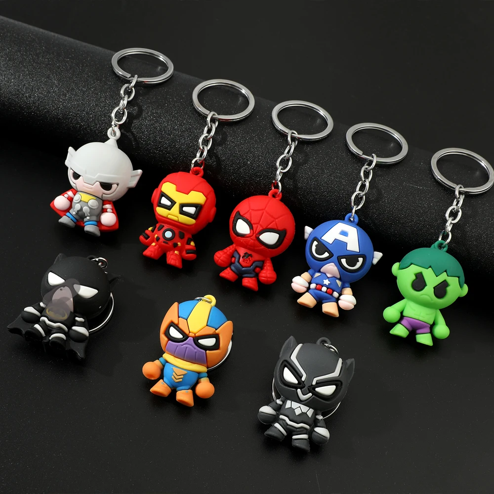 Marvel Superhero Keychain Avengers Black Panther Spider Man Hulk Thor Doll Pendant Keyrings for Backpack Accessories Key Holder