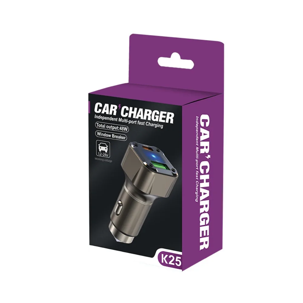 

New Safety Hammer Design USB Car Adapter Fast Charging Type C Phone Car Charger Multi-Function 30W Car Charger Adapter Car