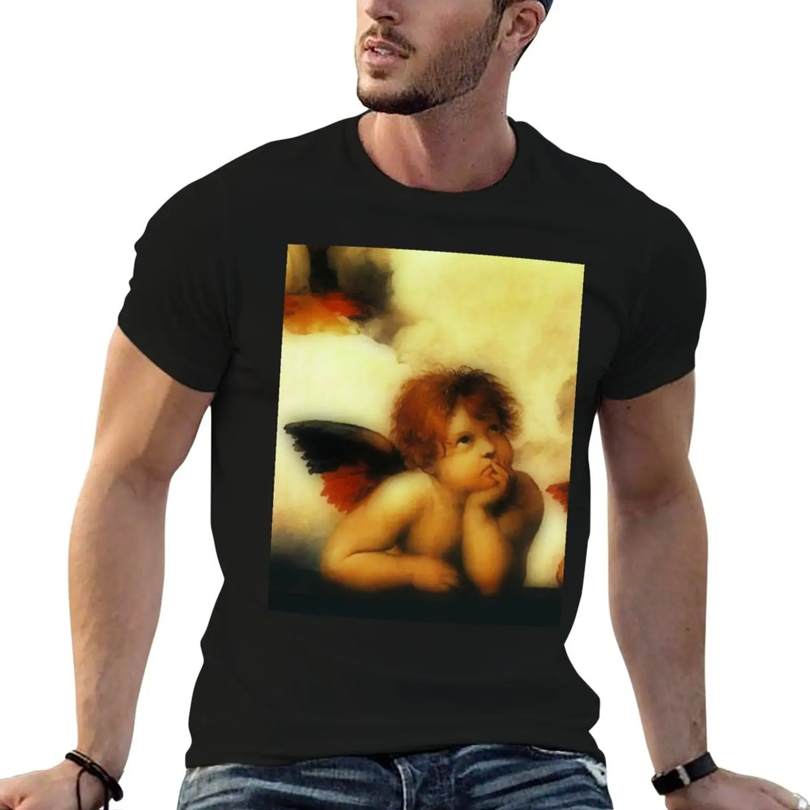 Raffaello Sanzio da Urbino Sistine Madonna(angel 1), 1513-1514. T-Shirt new edition plain tees mens clothing