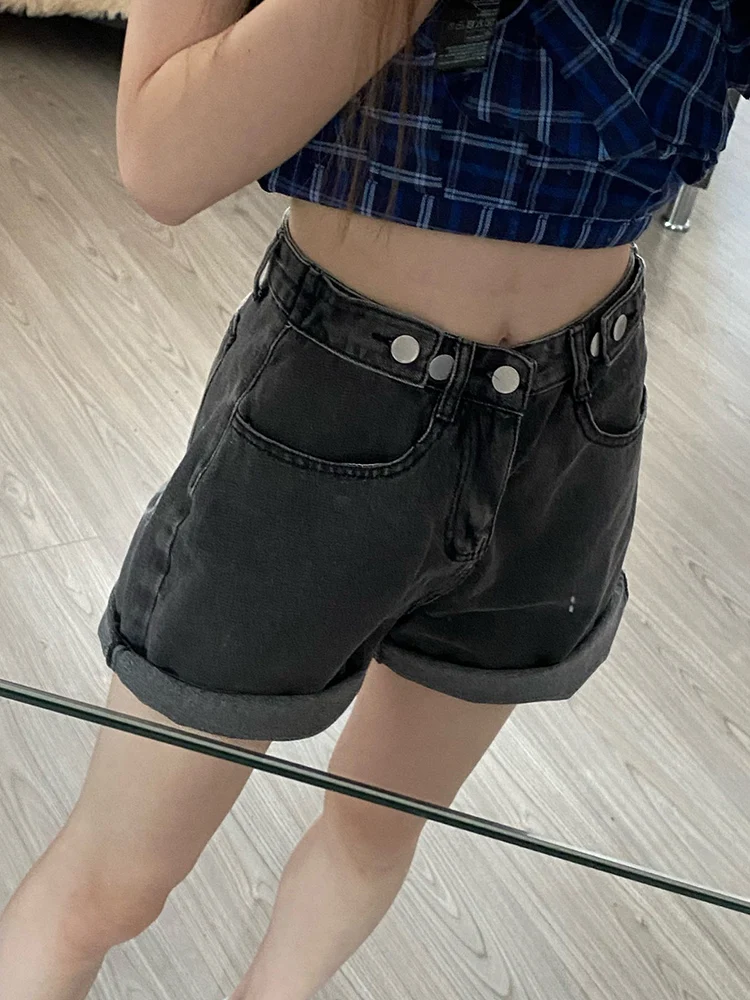 Nuovi Jeans larghi a vita alta con bottoni larghi da donna estivi pantaloncini Sexy pantaloncini di Jeans blu larghi da donna Casual pantaloncini da donna