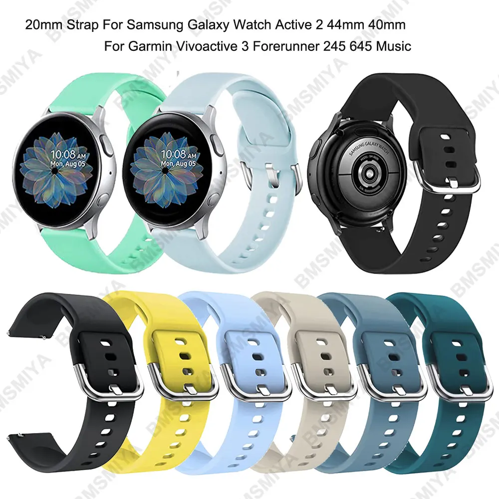 1PCS 20mm Watch Band for Samsung Galaxy Watch Active 2 44mm 40mm Silicone Strap for Garmin Vivoactive 3 Forerunner 245 645 Music