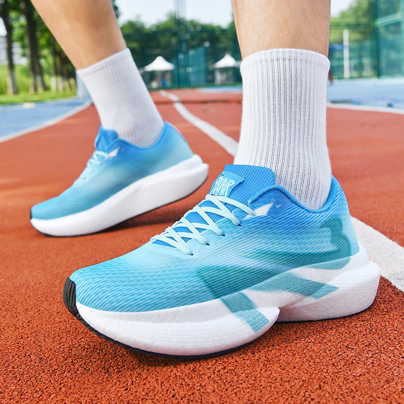 Herren-Freizeitsportschuhe, farbenfrohe Laufschuhe mit Leopardenmuster und Farbverlauf, dicke Sohle, hohe Dämpfung, atmungsaktive Laufschuhe mit feinem Mesh-Material, rutschfest und abriebfest, ideal für Langstreckenläufe, Fitness-Training, tägliche Anlässe und Reisen, trendige Unisex-Schuhe. – Detail 4