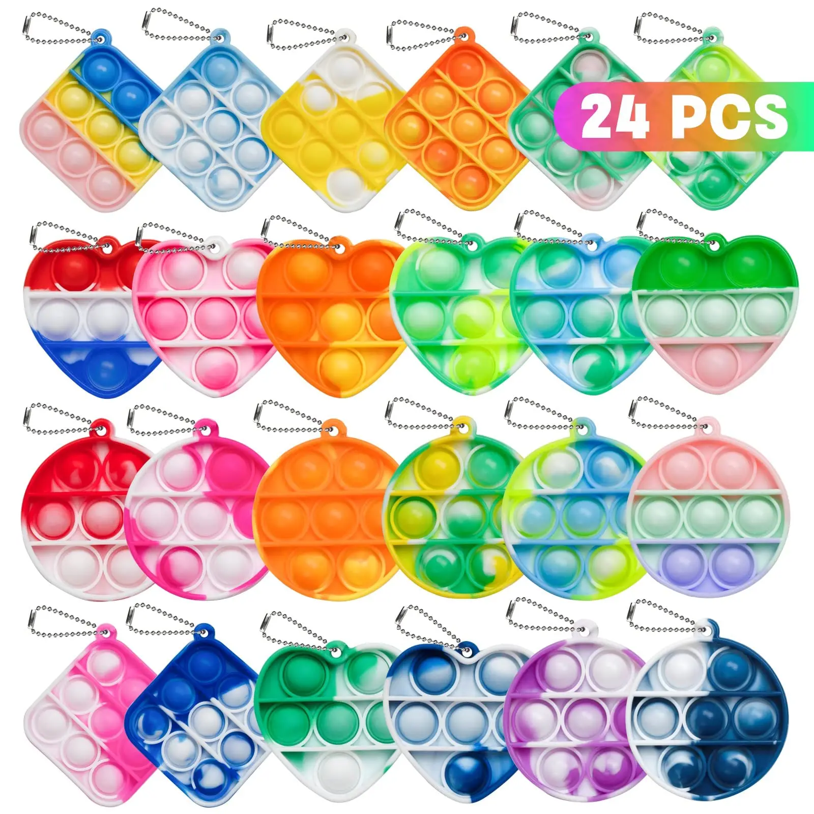 12/24pcs Mini Pop Keychain Toddler Sensory Fidget Toys Bulk Classroom Prizes Kids Birthday Party Favors Wedding Gift for Guests