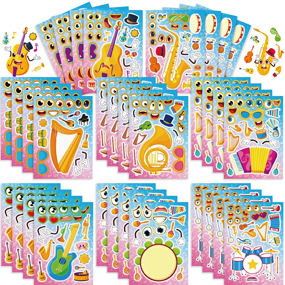 Musical Instrument Coloring Pages - 6/12 ورقة ملصقات ألغاز لطيفة على