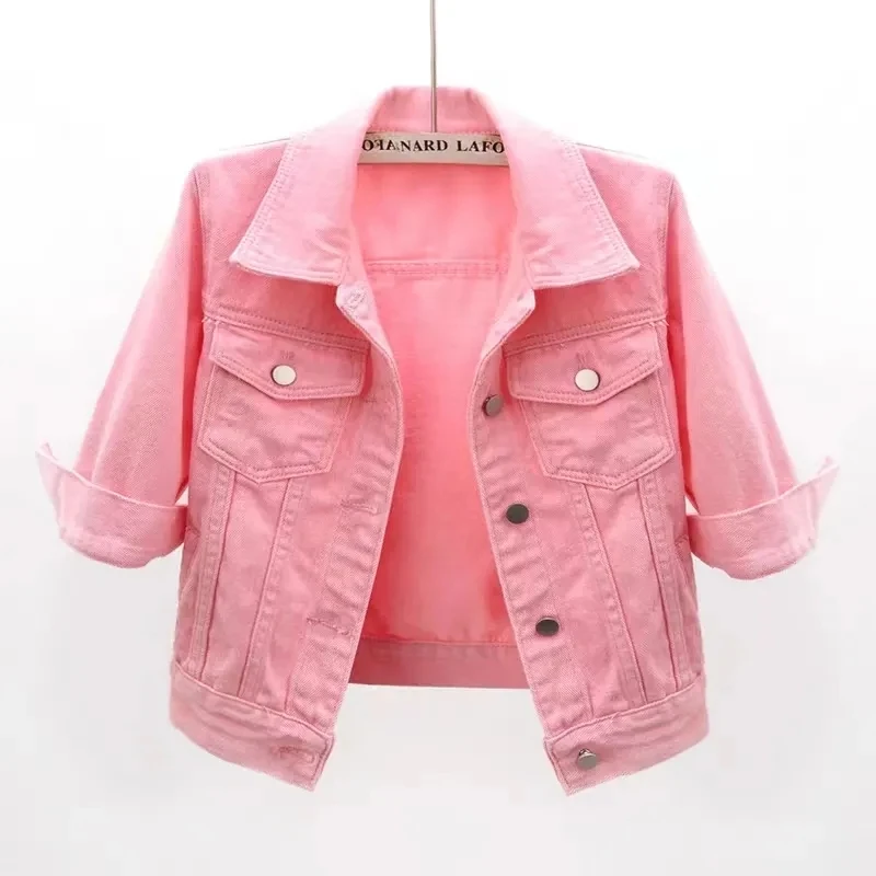 2023 New Summer Women's Denim Jacke Candy Colors Jeans Jacket Fashion Short Denim Coat Female Top S-5XL