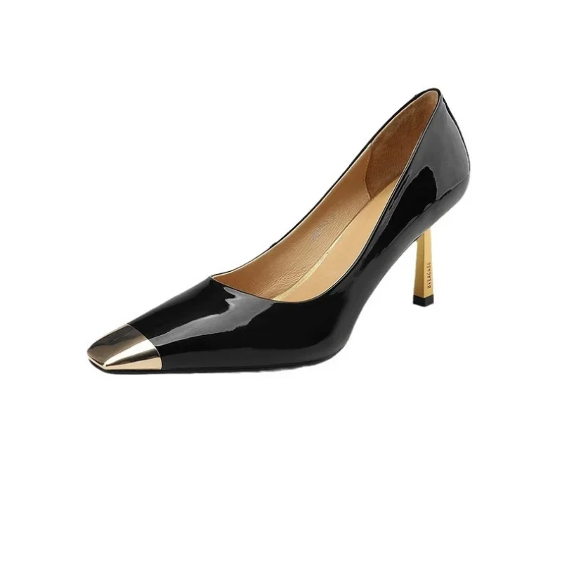 Women Metal Square Toe Pumps Shoes Ladies Fashion Shallow Slip on Elegant Thin High Heel Shoes Woman Office Footwear