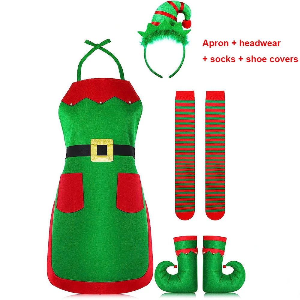 Traje de elfo para adultos, Natal Papai Noel, avental de elfo verde, calças justas para mulheres e homens, roupas combinando família, roupas cosplay