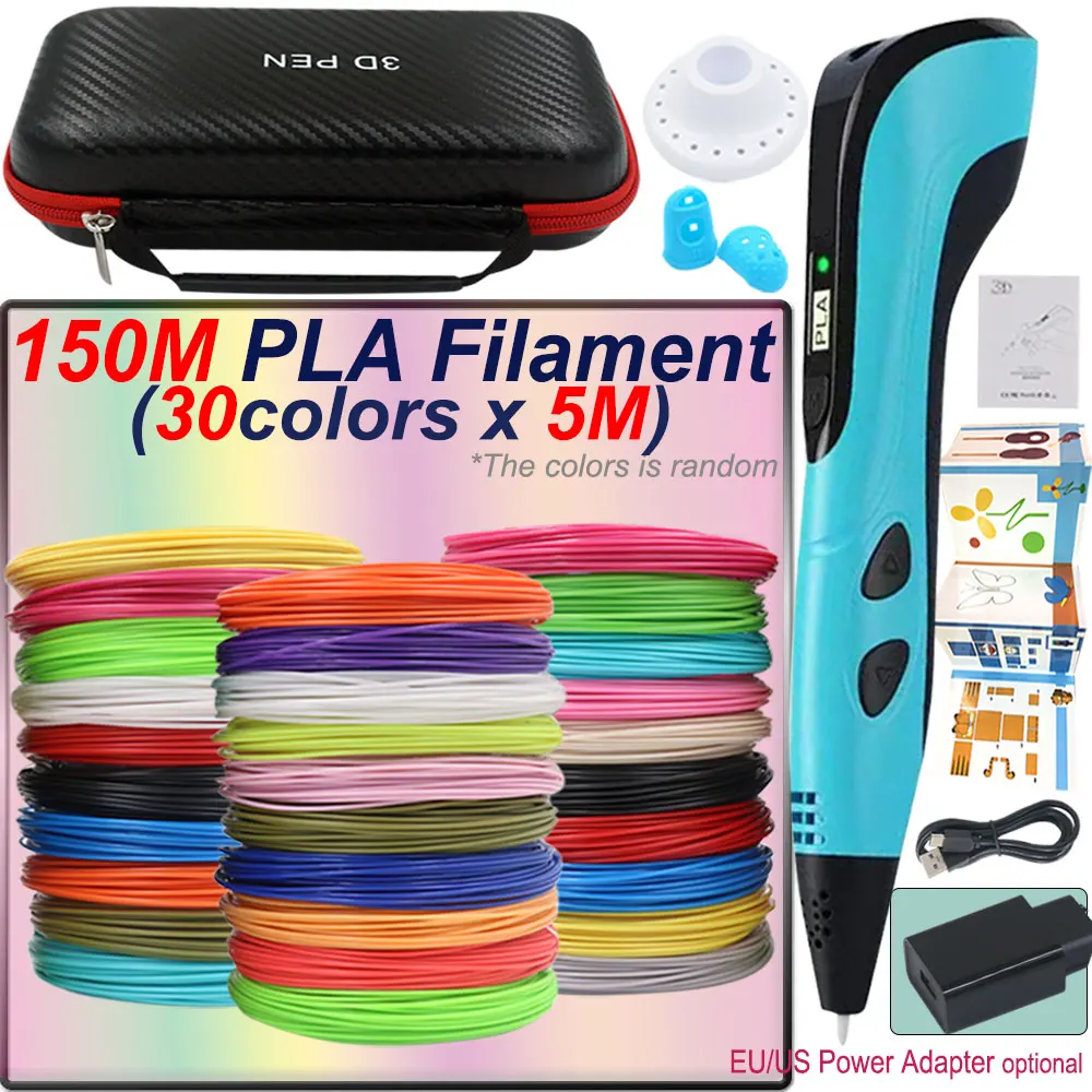 High Quality Children's 3D Printing Pen with Power Adapter PLA Filament Travel Case Birthday Christmas Gift for Boys and Girls