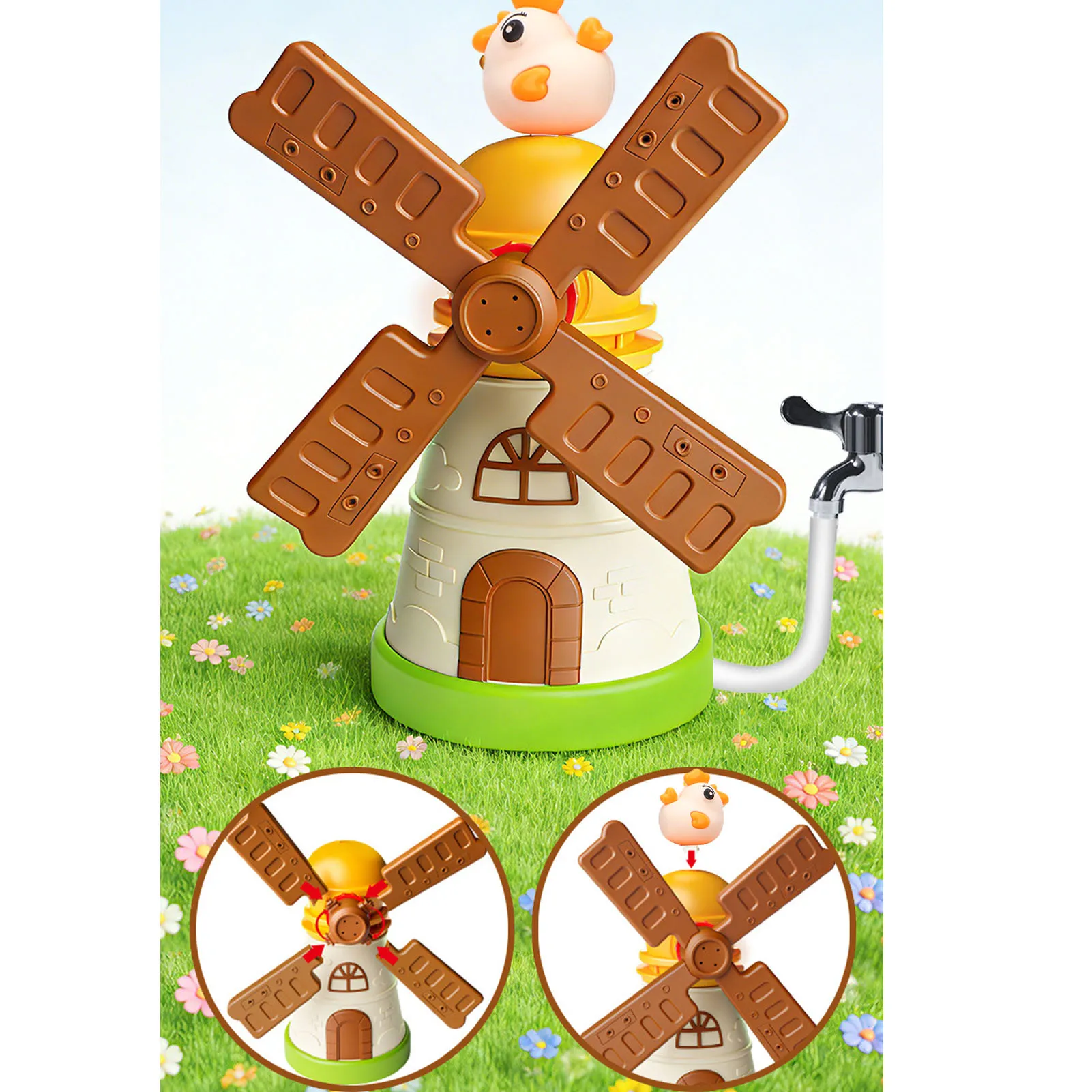 Water Sprinkler for Kids Outdoor Play Rotating Windmill Water Sprayer  for Backyard Garden Windmill Water Sprinkler