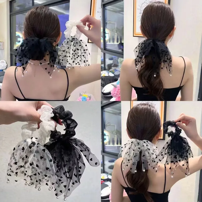 Large hair band streamer head rope Female love bead flow Sue lace adult bow tie hair band head rope