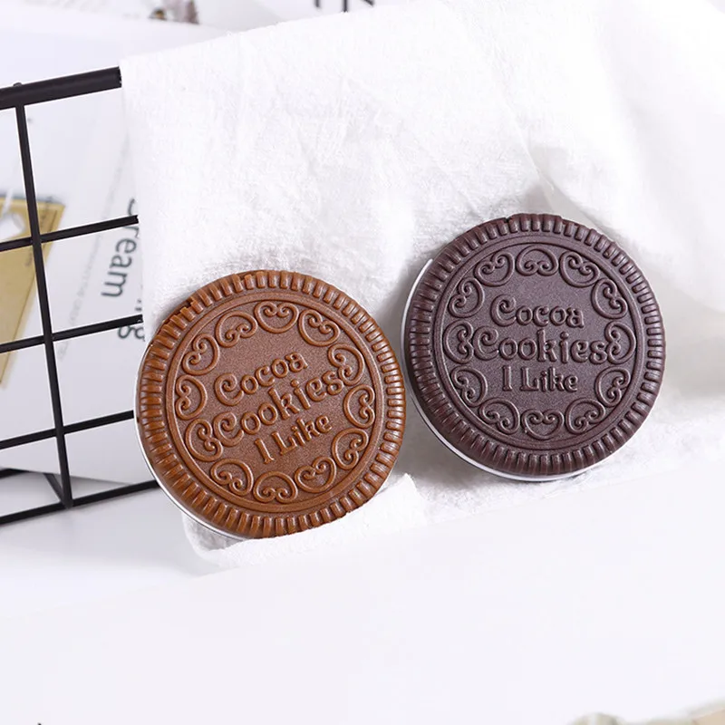 TSBathroom-Mini miroir de maquillage compact en forme de biscuit, miroir cosmétique pliant portable, miroir de poche en chocolat, U593