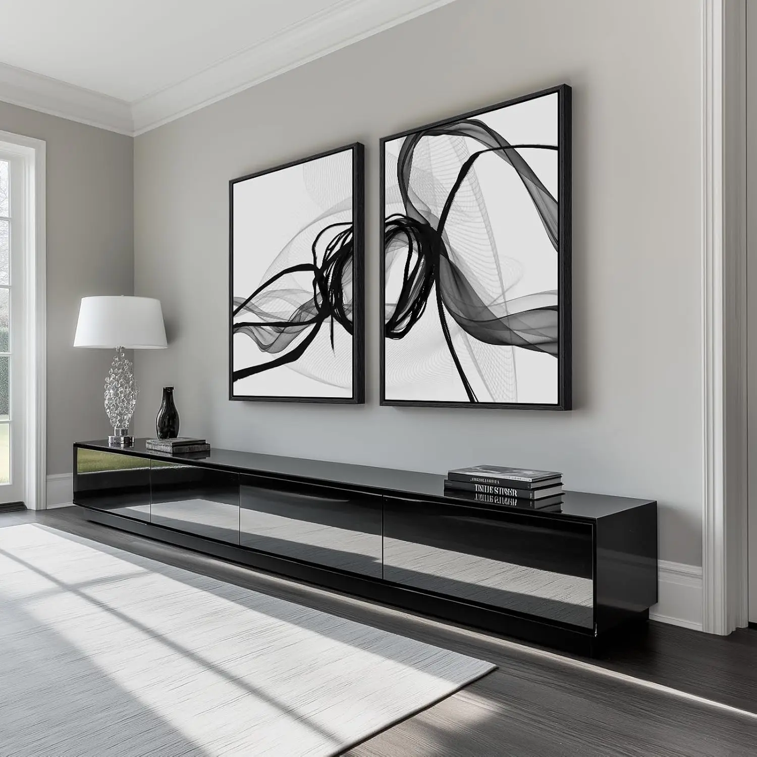 2pcs frameless Canvas Painting 2 sets of modern canvas printed art walls, with a large frame black and white abstract mural in t