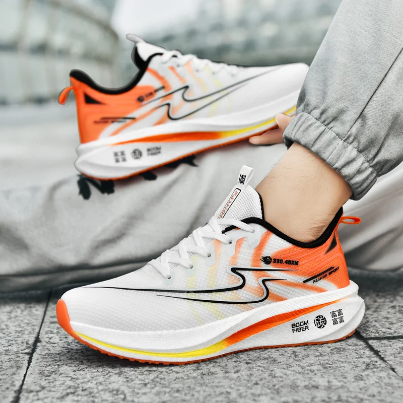 

Sports and leisure shoes, men's shoes, marathon oversized air cushioned shoes, fly woven all season rubber, wear-resistant, anti