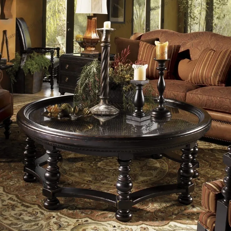 

Round Wooden Coffee Table Black Design Modern Chinese Style Room Decor Service Side Table Professional Meubles Unique Furniture