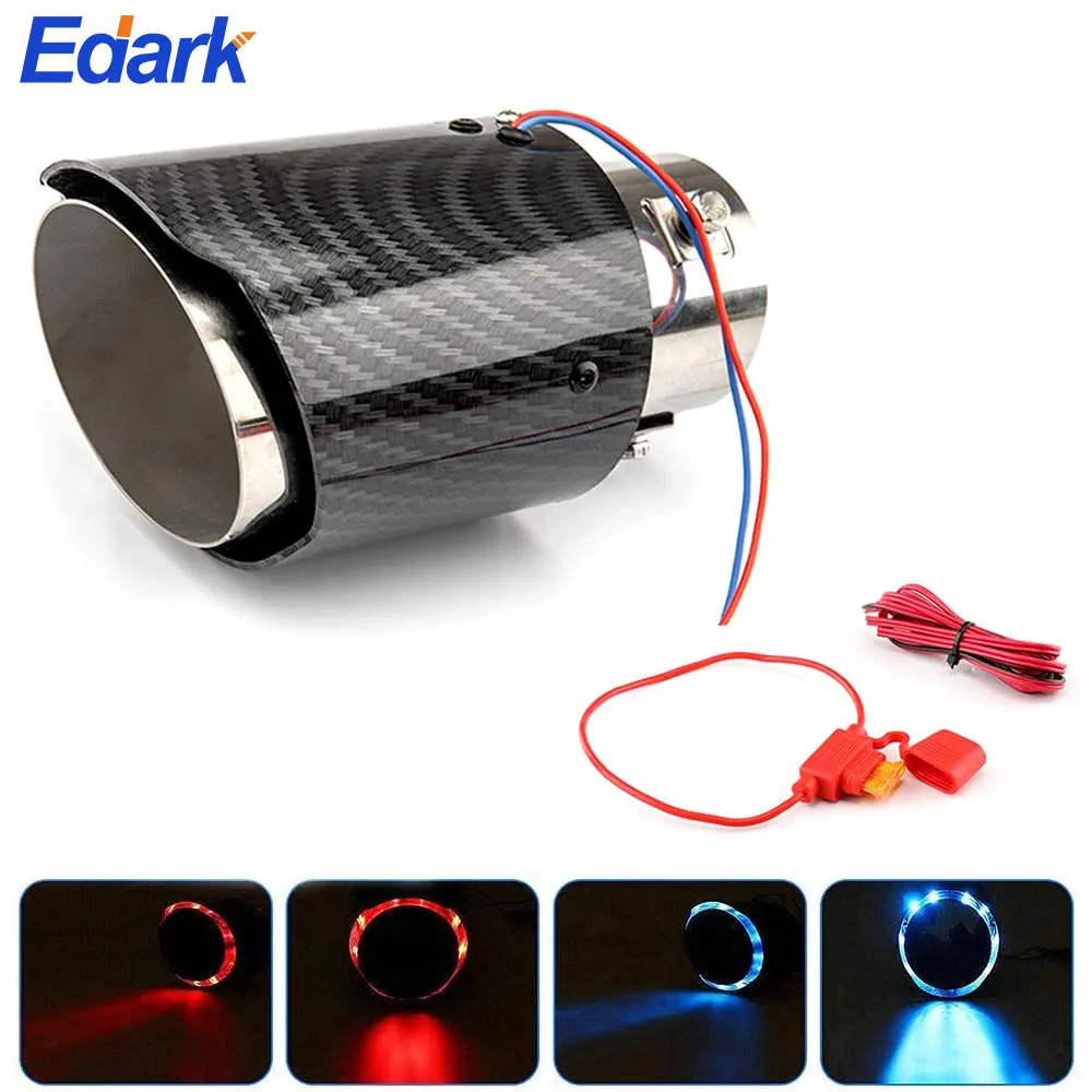 

1 PCS 6.3cm Inlet Carbon Fiber Exhaust Tip with Blue/Red LED Light Stainless Steel Muffler Tip Modification Luminous Tube New