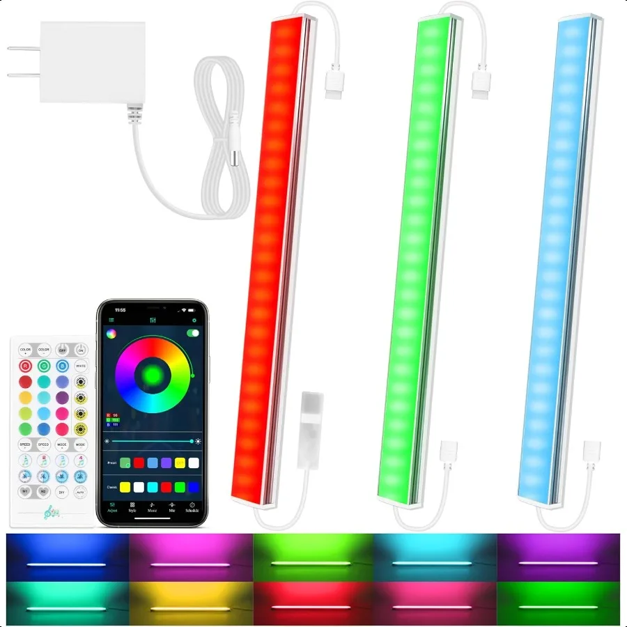 

3 Pcs RGB Under Cabinet Lights Kit Smart App and Remote Control Under Cabinet Lighting Dimmable Under Counter Lights for Kitche