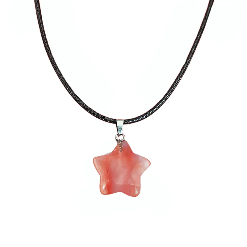 Natural Stone Pentagram Pendant Necklace Sweet Cool Star Collar Chain Female Girl Male Women Men Adjustable New 2023