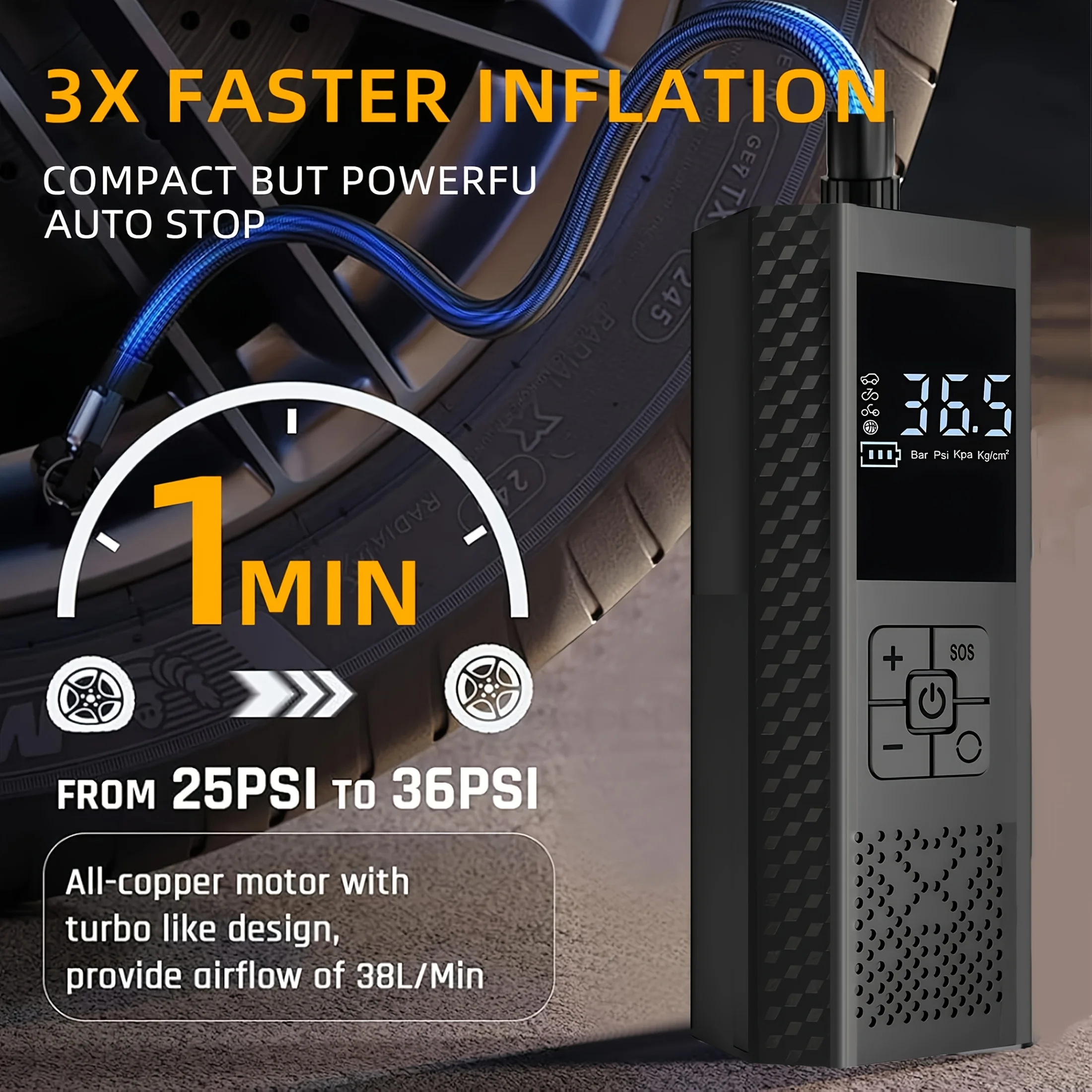 Wireless Car Air Pump 150psi Electric Tire Inflator Portable Air Compressor For Motorcycle Bike Car Tires And Balls JJ2430