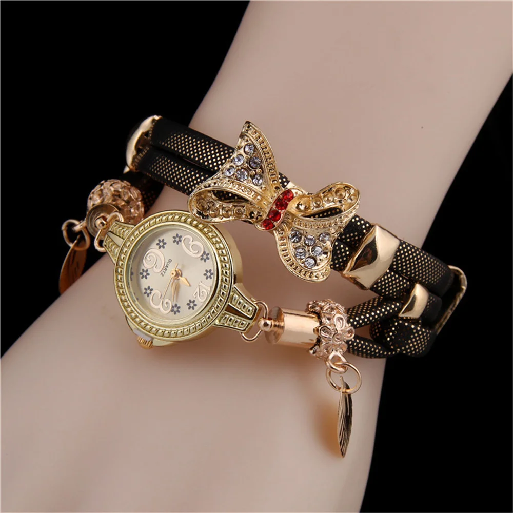 Simple Women’s Round Watches Luxury Brand Ladies Bracelet Watch Bow Quartz Watch Straps Wristwatche Female Korean Clock