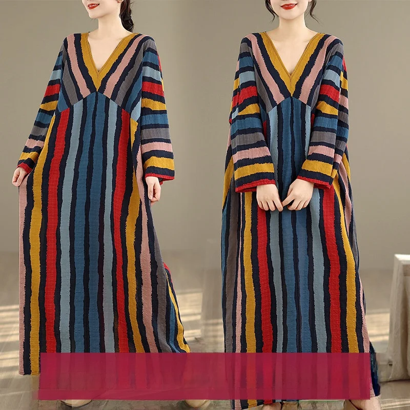 

Свободный крой Long Sve V-Ne, хлопково-льняной принт, утягивающий женский Dr Artistic Sle, повседневная одежда, весенний сезон, длинный Dr