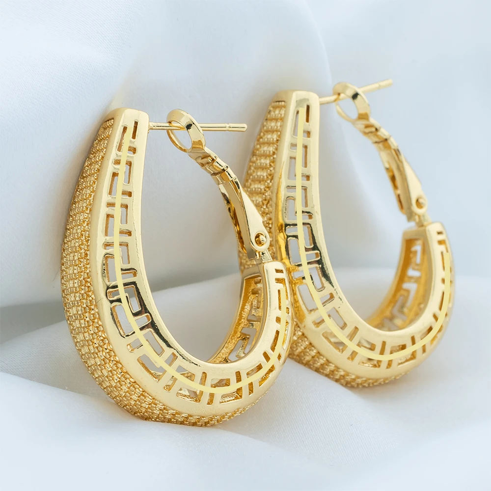 Brinco de Argola Oco para Mulheres, Cor Dourada, Cobre, Roupa Diária, Acessórios de Jóias, Aniversário de Menina, Presente de Natal