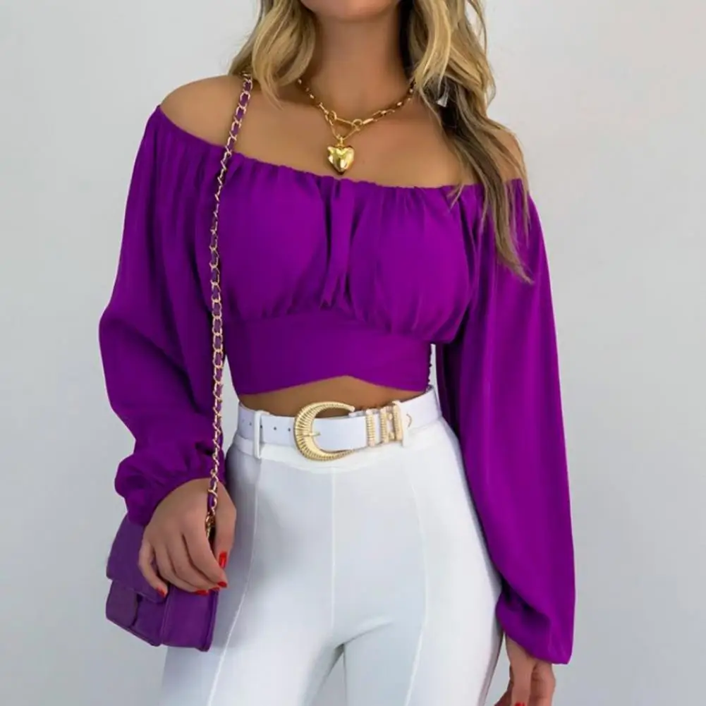 Lantern Sleeve Women Blouse Sexy Club Party Off Shoulder Puff Long Sleeve Crop Tops Summer Tube Tops Wrap Chest Short Tees