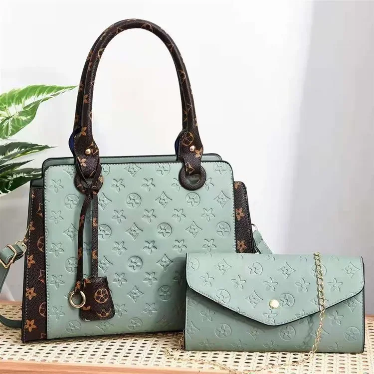 

free shipping Designer Satchel Bags New Women's Embossed Color-Block Pattern Tote Set Shoulder Crossbody Handheld Color-Matched